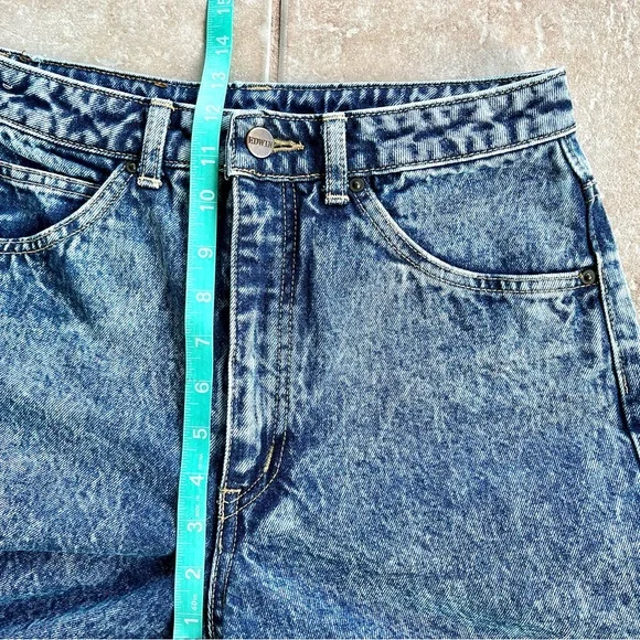 Vintage 80s EDWIN Acid Wash Blue Denim Jeans High Rise Straight Leg Raw Hem 32” - Picture 13 of 13